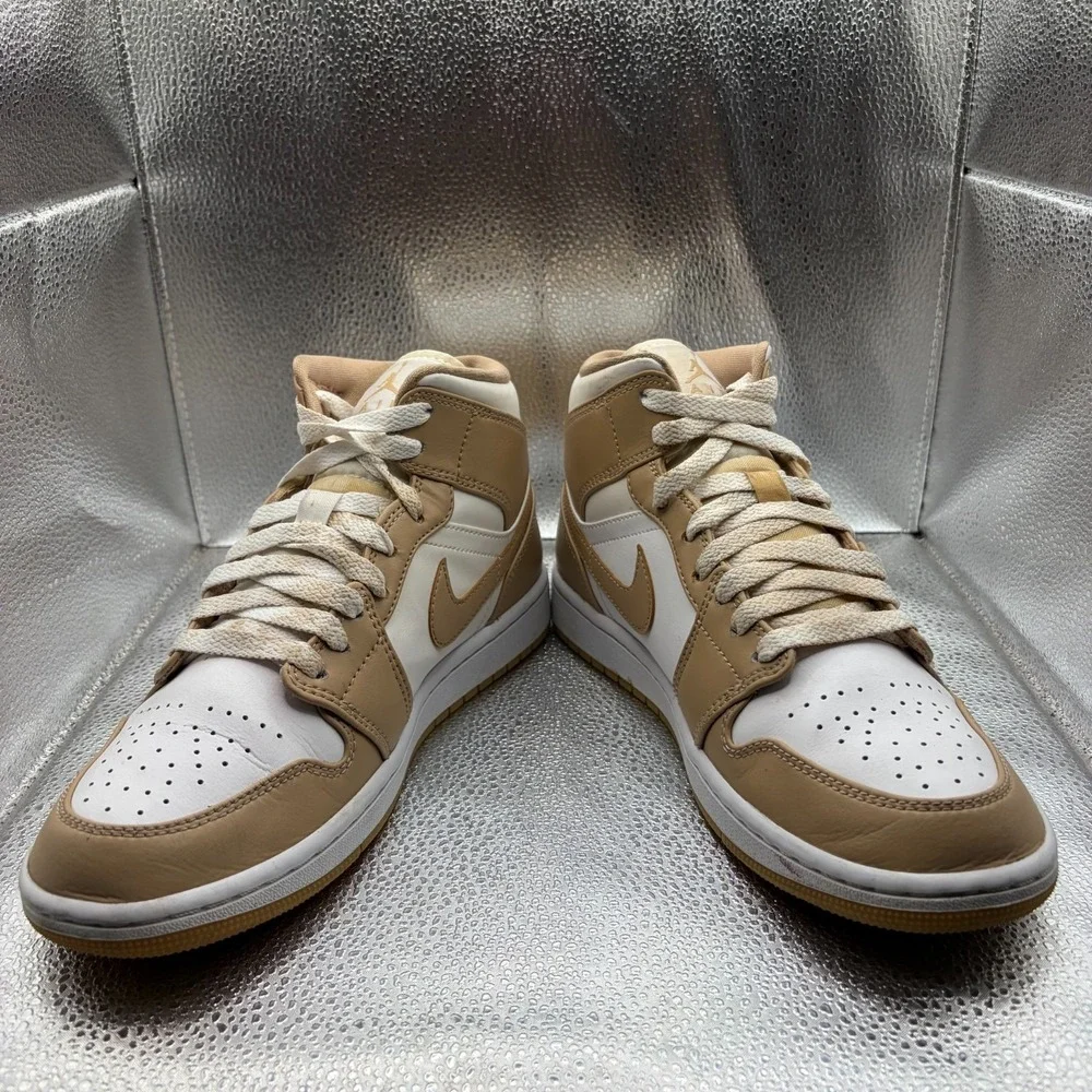 Size 7.5 Nike Air Jordan 1 Mid Hemp Tan Gum White Mens Sneakers 554724-271